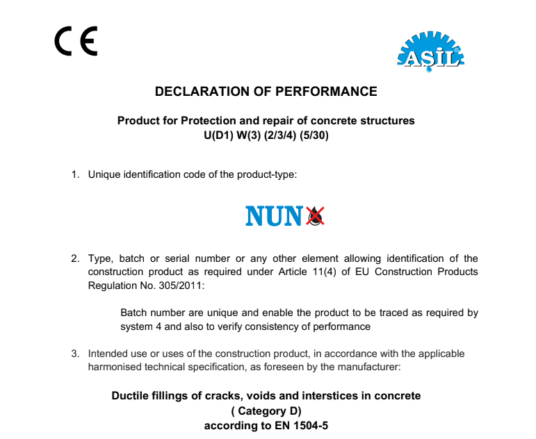 DECLARATION OF PERFORMANCE NUN İNGİLİZCE