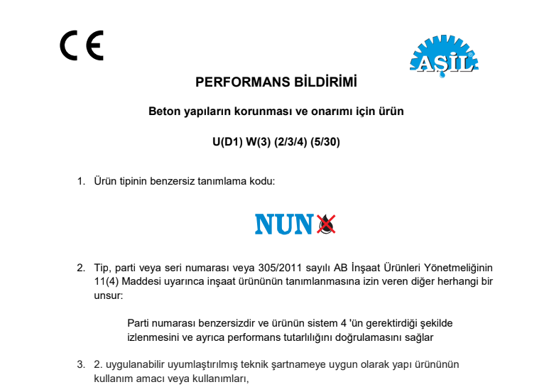 DECLARATION OF PERFORMANCE NUN1 TÜRKÇE İMZASIZ